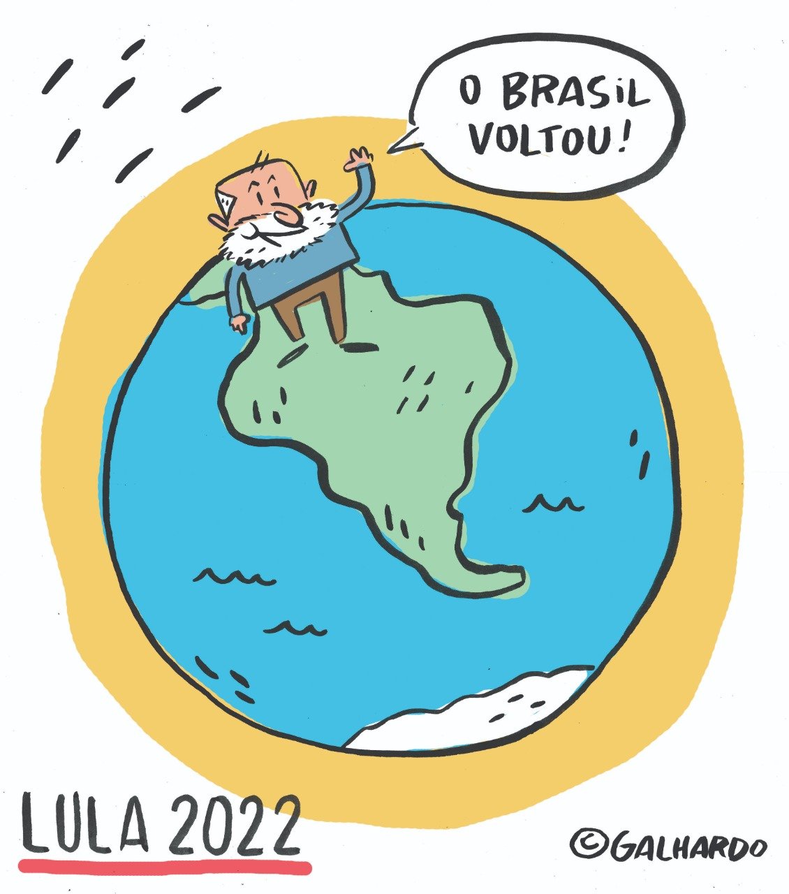 Lula vence as eleições 2022: "O Brasil Voltou". Ilustração: Caco Galhardo.